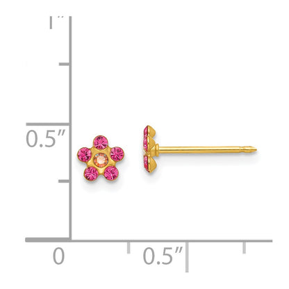 14K Yellow Gold Inverness October Pink Crystal Birthstone Flower Earrings