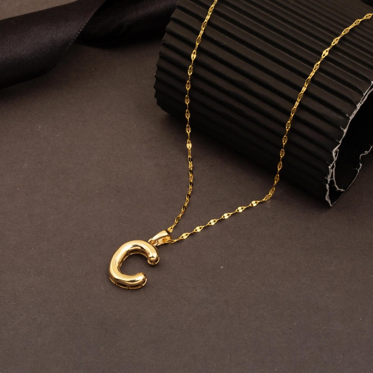 14K Yellow Gold C Balloon Initial Necklace