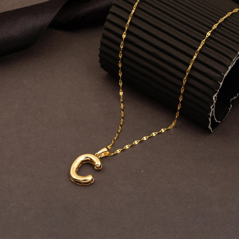14K Yellow Gold C Balloon Initial Necklace