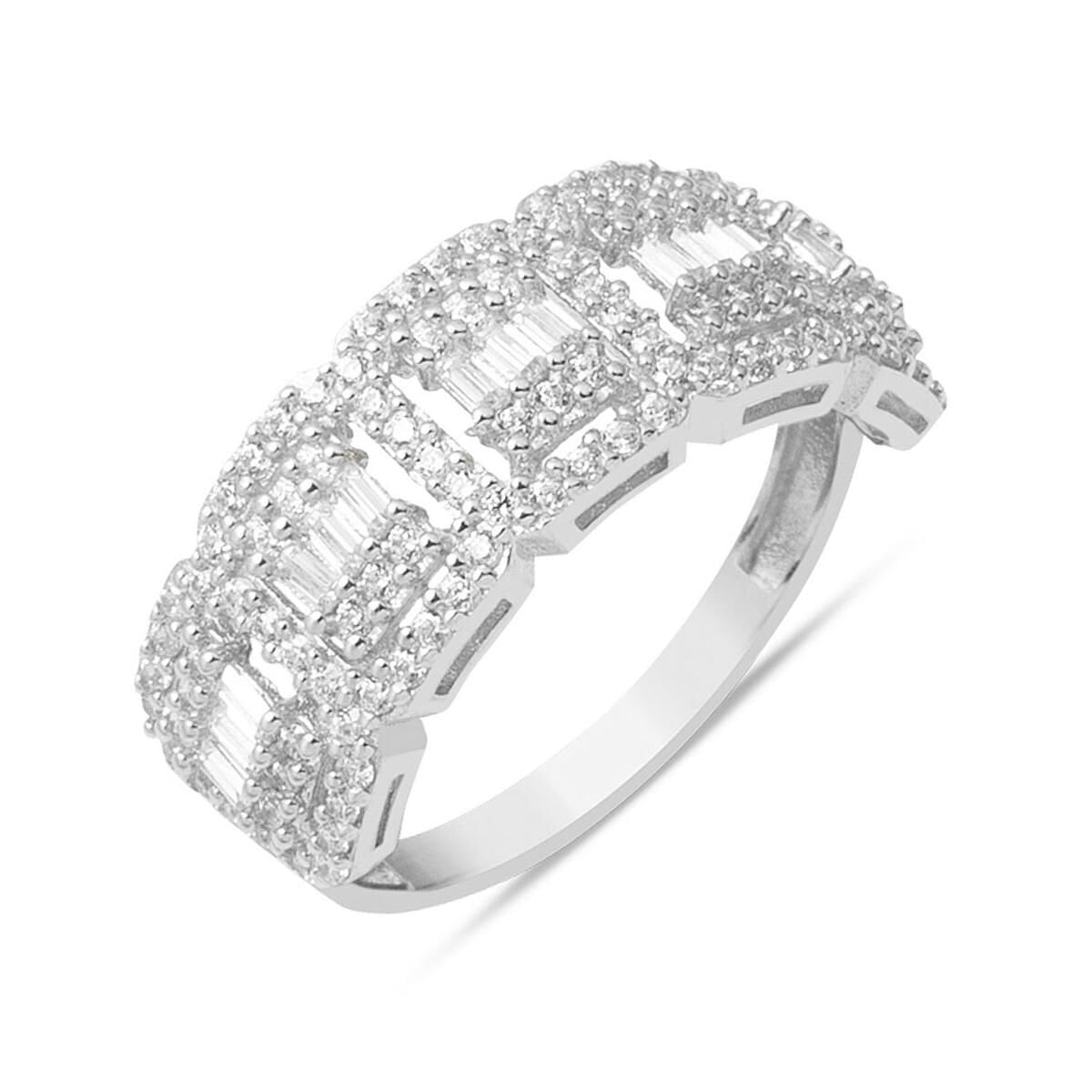 14K White Gold Baguette Five Stone Cubic Zirconia Ring