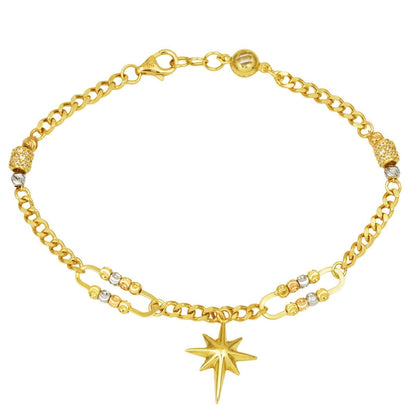 14K Yellow Gold Curb Chain North Star Cubic Zirconia Bracelet