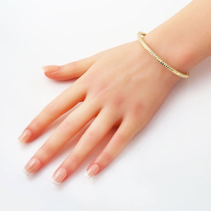14K Yellow Gold Sparkle Engraved Women's Hinged Cuff