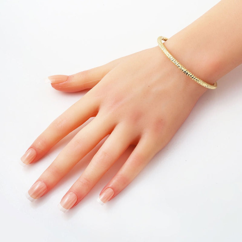 14K Yellow Gold Sparkle Engraved Women's Hinged Cuff