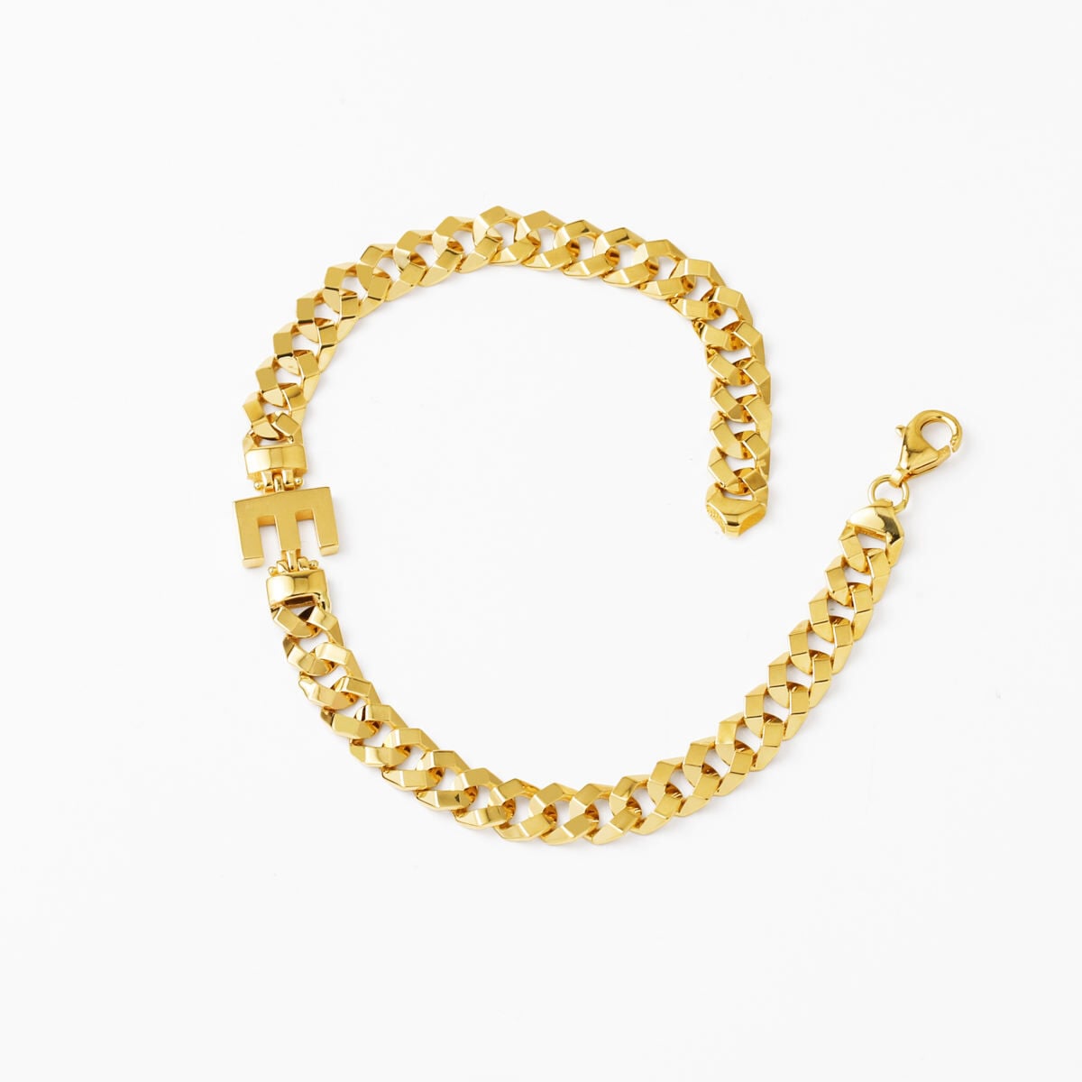 14K Yellow Gold Initial E Curb Bracelet