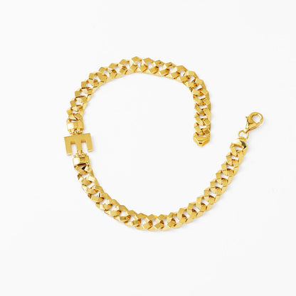 14K Yellow Gold Initial E Curb Bracelet