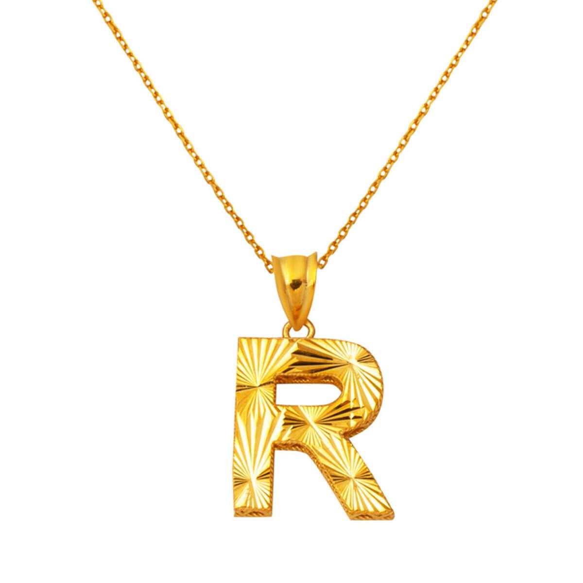 22K Yellow Gold Three Dimensional R Initial Necklace