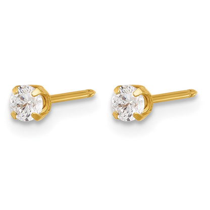 14K Yellow Gold Polished 3mm CZ Short Post Earrings