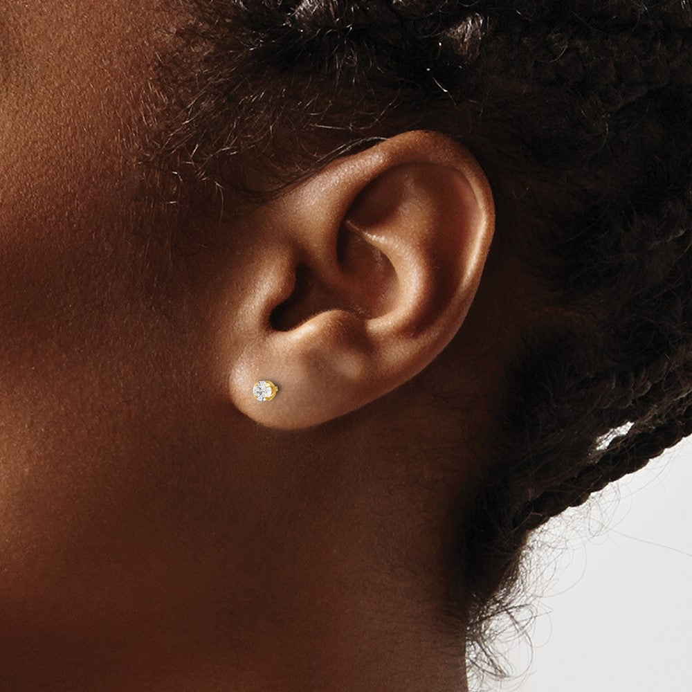 14K Yellow Gold Polished 3mm CZ Short Post Earrings