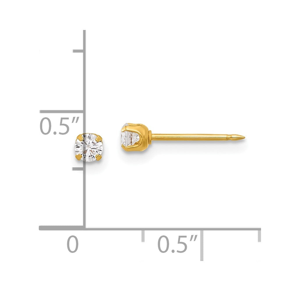 14K Yellow Gold Polished 3mm CZ Short Post Earrings