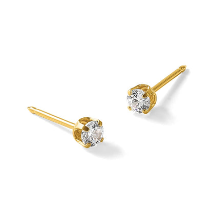14K Yellow Gold Polished 3mm CZ Short Post Earrings