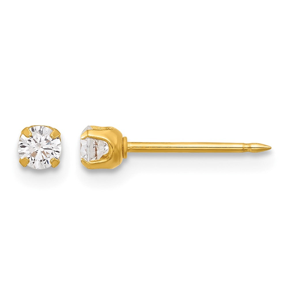 14K Yellow Gold Polished 3mm CZ Short Post Earrings