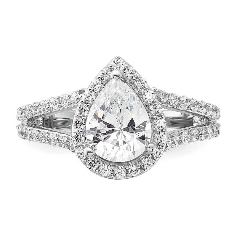 True Origin 14K White Gold 5/8 carat Lab Grown Diamond VS+ F+ Semi-Mount Pear Halo Engagement Ring