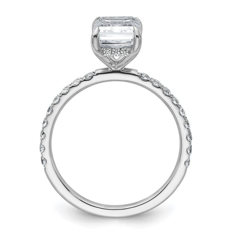 14K White Gold 2 3/8 carat Certified Lab Grown Diamond VS/SI+ G+ Emerald Complete Solitaire with Flair Engagement Ring