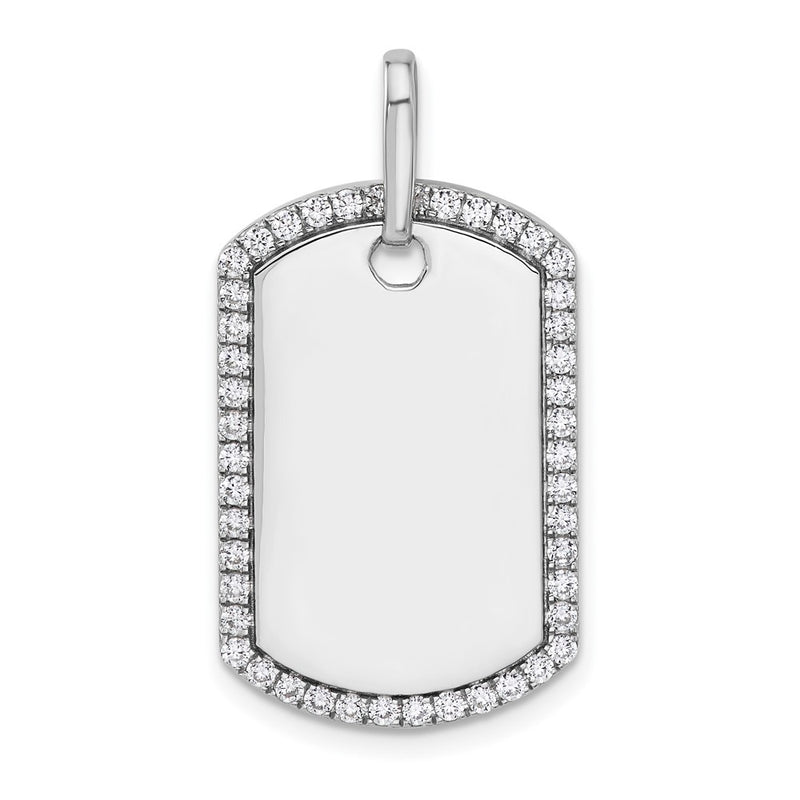 14K White Gold Personalized Diamond Dog Tag Charm
