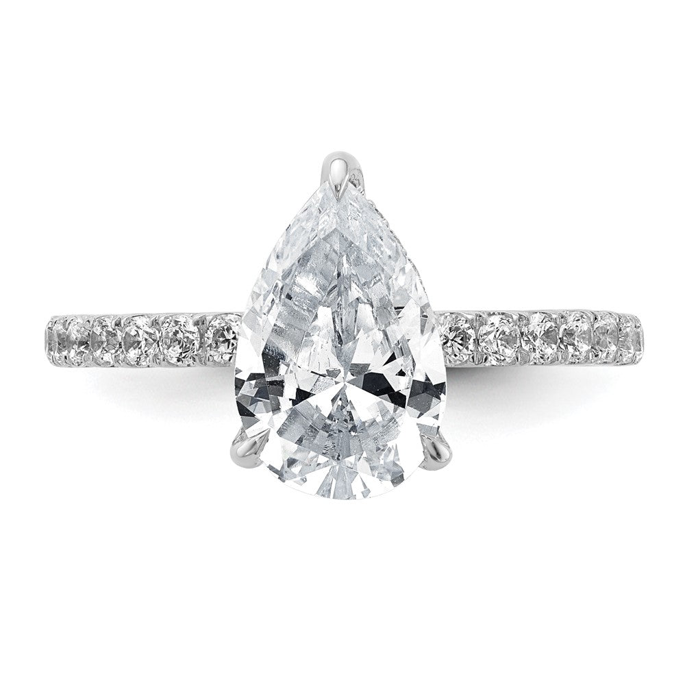 14K White Gold 2 5/8 carat Certified Lab Grown Diamond VS+ F+ Pear Complete Solitaire with Flair Engagement Ring