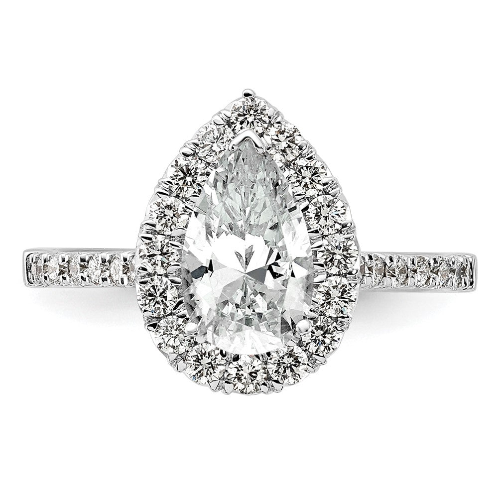 True Origin 14K White Gold 5/8 carat Lab Grown Diamond VS+ F+ Semi-Mount Pear Halo Engagement Ring