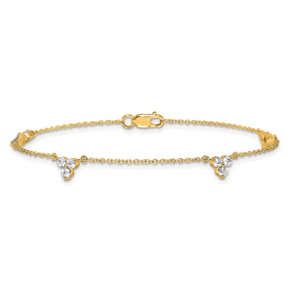 14K Yellow Gold Complete 5/8 carat Diamond 3-Stone Cluster 4-Station 7 Inch Bracelet