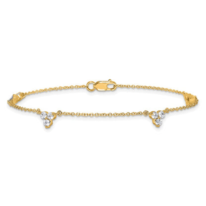 14K Yellow Gold Complete 5/8 carat Diamond 3-Stone Cluster 4-Station 7 Inch Bracelet
