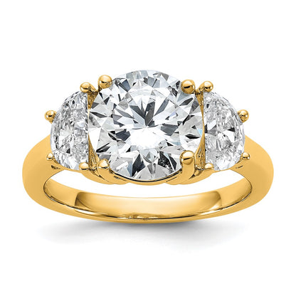 14K Yellow Gold 1 carat Lab Grown Diamond VS+ F+ 3 carat Center Round Semi Mount Three Stone Engagement Ring