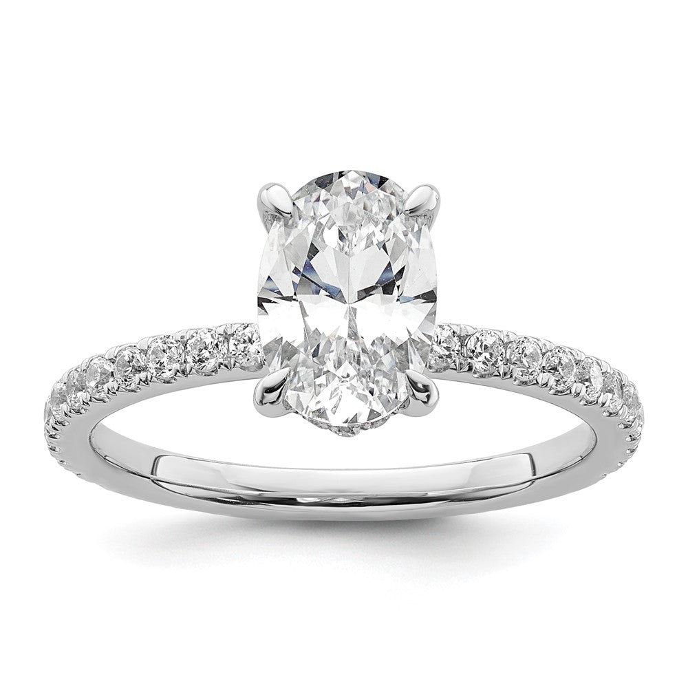 14K White Gold 1 7/8 carat Certified Lab Grown Diamond VS+ F+ Oval Complete Solitaire with Flair Engagement Ring