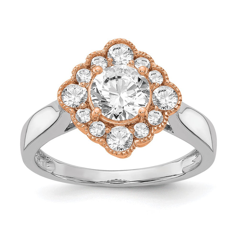 True Origin 14K Two Tone White and Rose Gold 1/4 carat Lab Grown Diamond VS+ F+ Semi-Mount Round  Halo Engagement Ring