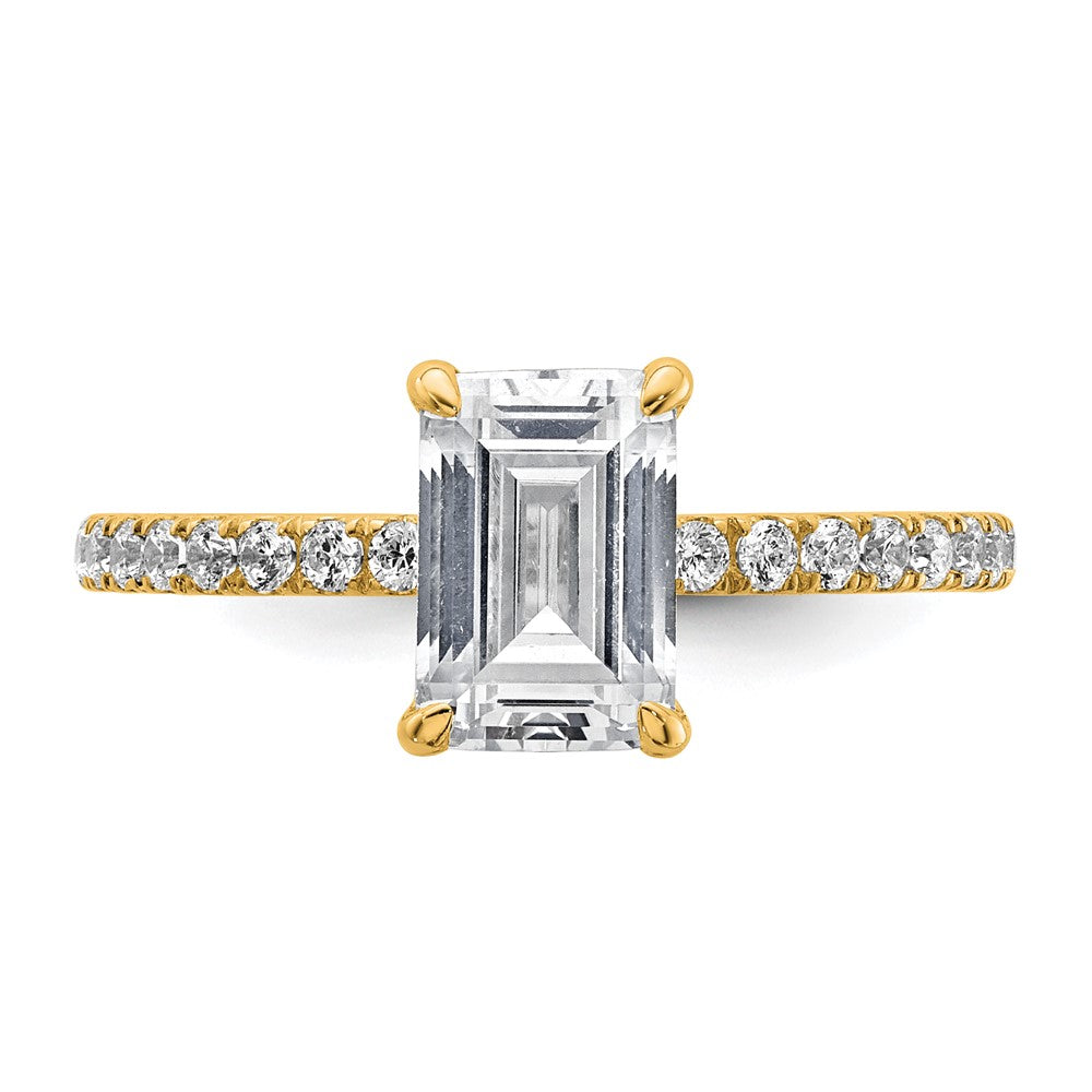 14K Yellow Gold 2 carat Certified Lab Grown Diamond VS+ F+ Emerald Complete Solitaire with Flair Engagement Ring