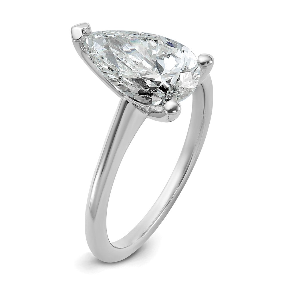 14K White Gold 2 1/2 carat Lab Grown Diamond VS+ F+ Pear Solitaire Complete Engagement Ring