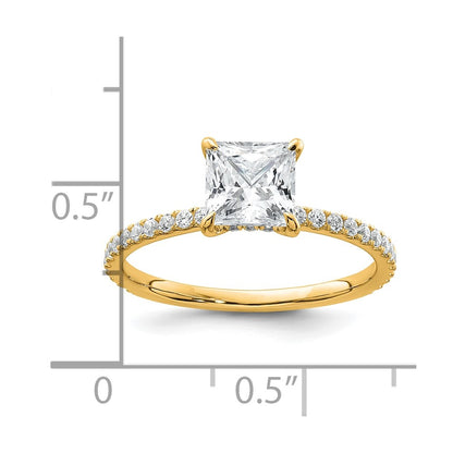 14K Yellow Gold 1 3/8 carat Certified Lab Grown Diamond VS/SI+ G+ Princess Complete Solitaire with Flair Engagement Ring