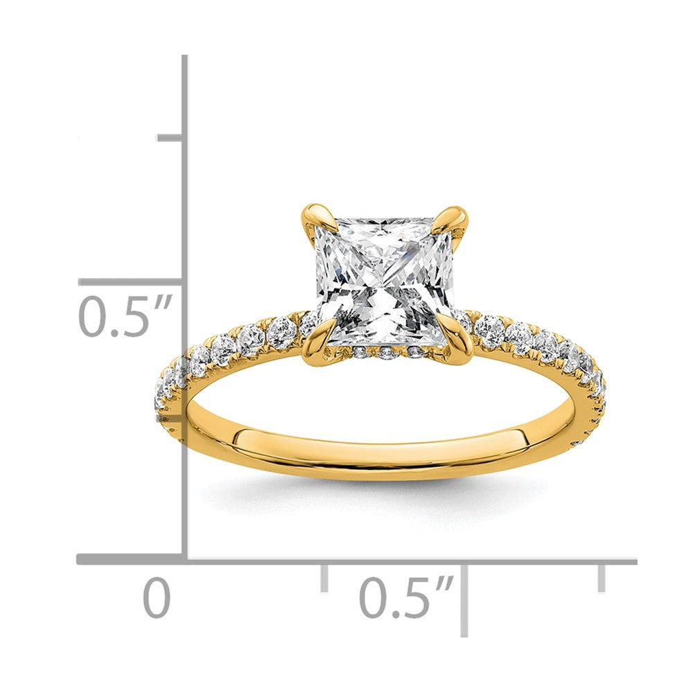 14K Yellow Gold 2 carat Certified Lab Grown Diamond VS/SI+ G+ Princess Complete Solitaire with Flair Engagement Ring