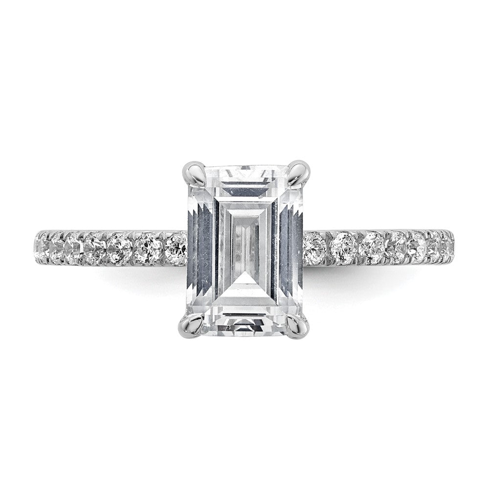14K White Gold 2 carat Certified Lab Grown Diamond VS+ F+ Emerald Complete Solitaire with Flair Engagement Ring