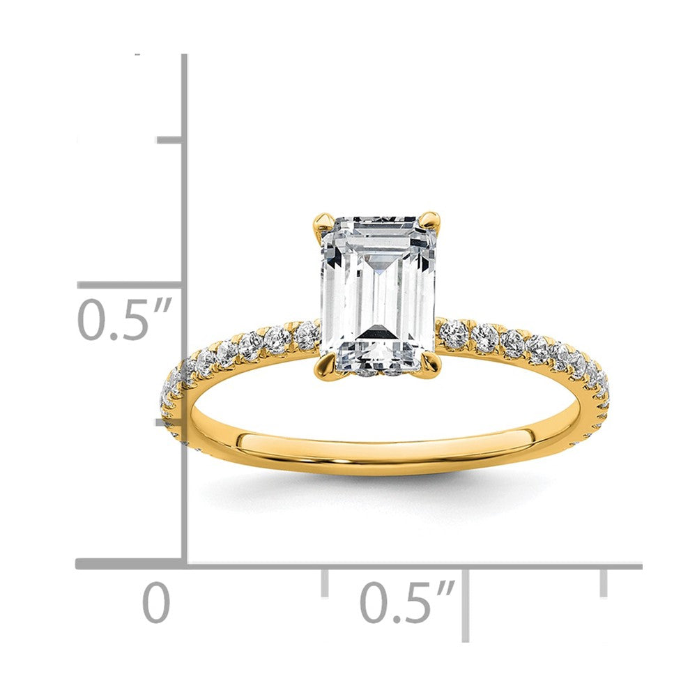 14K Yellow Gold 1 3/8 carat Certified Lab Grown Diamond VS+ F+ Emerald Complete Solitaire with Flair Engagement Ring