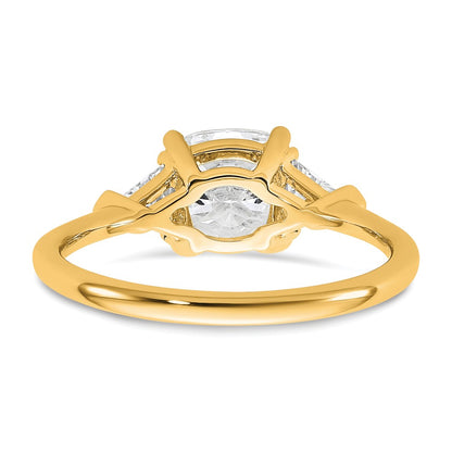 14K Yellow Gold 1/2 carat Lab Grown Diamond VS+ F+ Triangle 1 1/2 carat Cushion Center Semi Mount Three Stone Engagement Ring