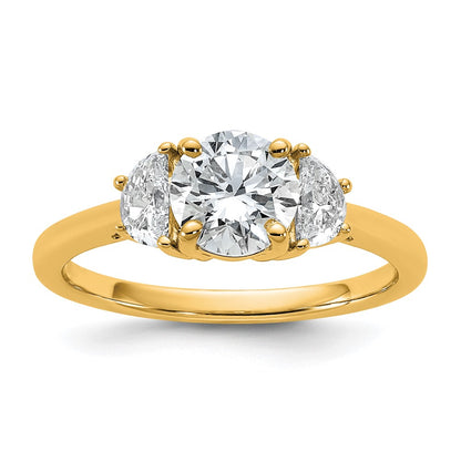 14K Yellow Gold 1 3/8 carat Certified Lab Grown Diamond VS+F+ Round Complete Three Stone Engagement Ring