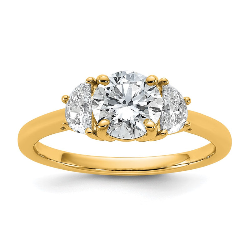 14K Yellow Gold 1 3/8 carat Certified Lab Grown Diamond VS+F+ Round Complete Three Stone Engagement Ring