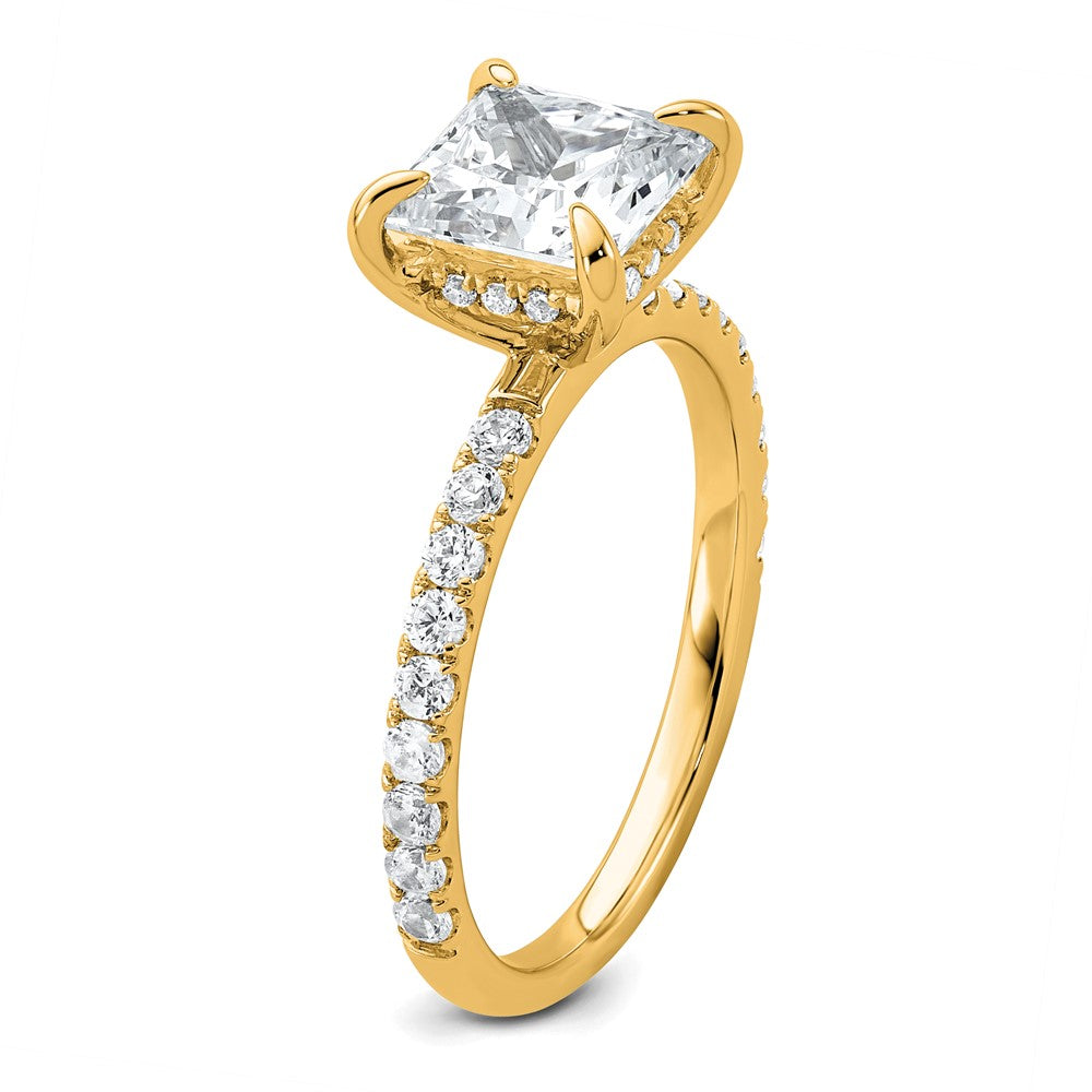 14K Yellow Gold 2 1/2 carat Certified Lab Grown Diamond VS+ F+ Princess Complete Solitaire with Flair Engagement Ring