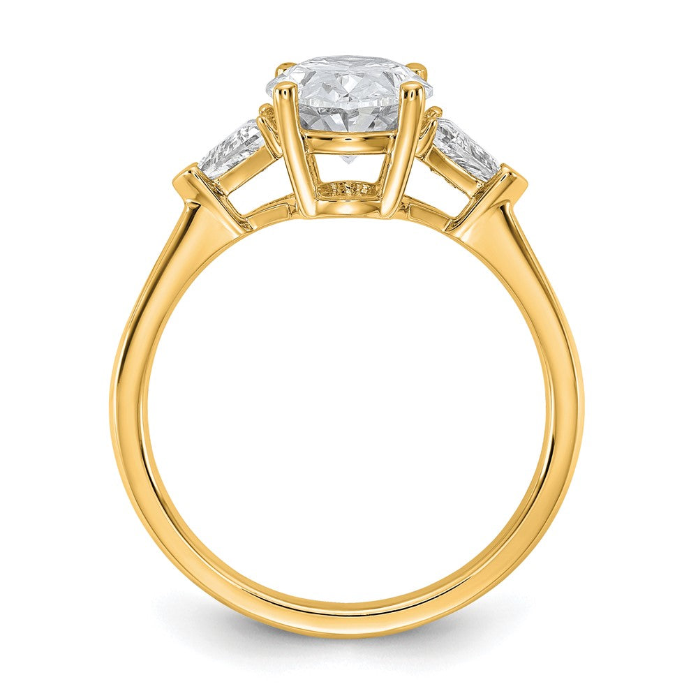 14K Yellow Gold 1/2 carat Lab Grown Diamond VS+ F+ Trillion and 2 carat Oval Center Semi Mount Three Stone Engagement Ring