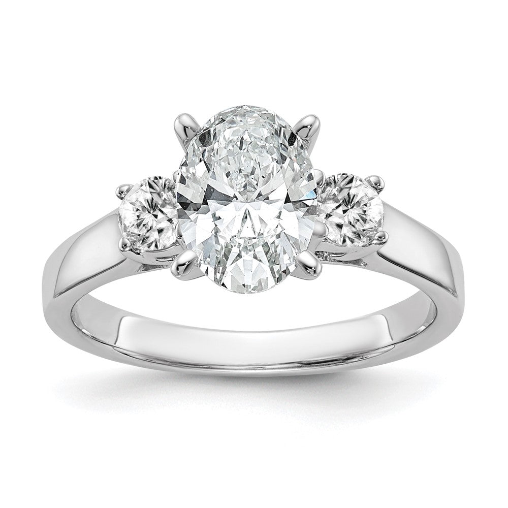 14K White Gold 3-Stone Peg Set Center Semi-mount Diamond Engagement Ring