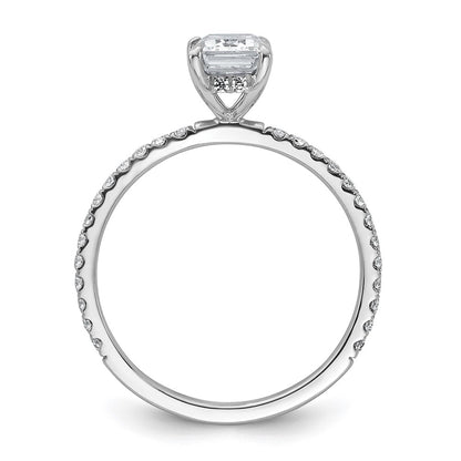 14K White Gold 1 3/8 carat Certified Lab Grown Diamond VS/SI+ G+ Emerald Complete Solitaire with Flair Engagement Ring