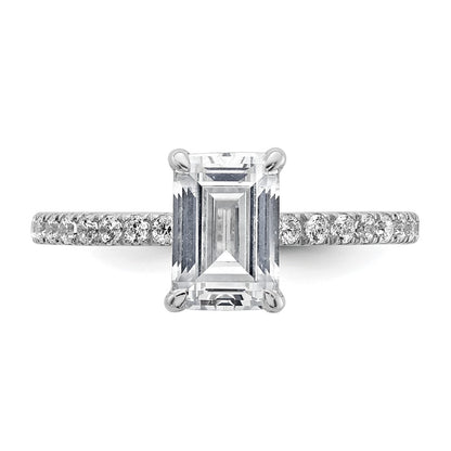 14K White Gold 2 carat Certified Lab Grown Diamond VS/SI+ G+ Emerald Complete Solitaire with Flair Engagement Ring