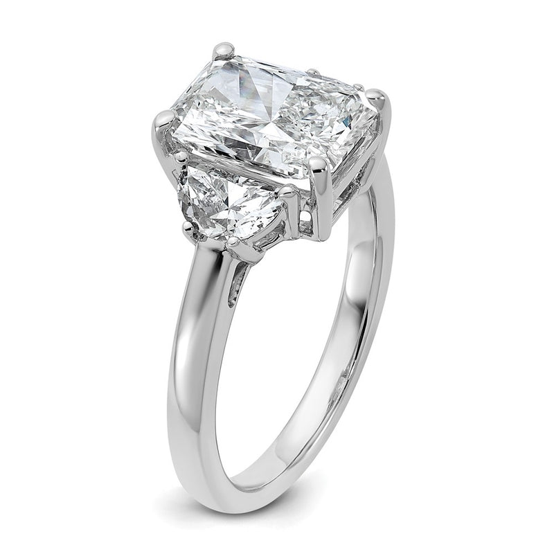 14K White Gold 5/8 carat Lab Grown Diamond VS/SI+ G+ Half Moon 2 1/2 carat Radiant Center Semi Mount Engagement Ring