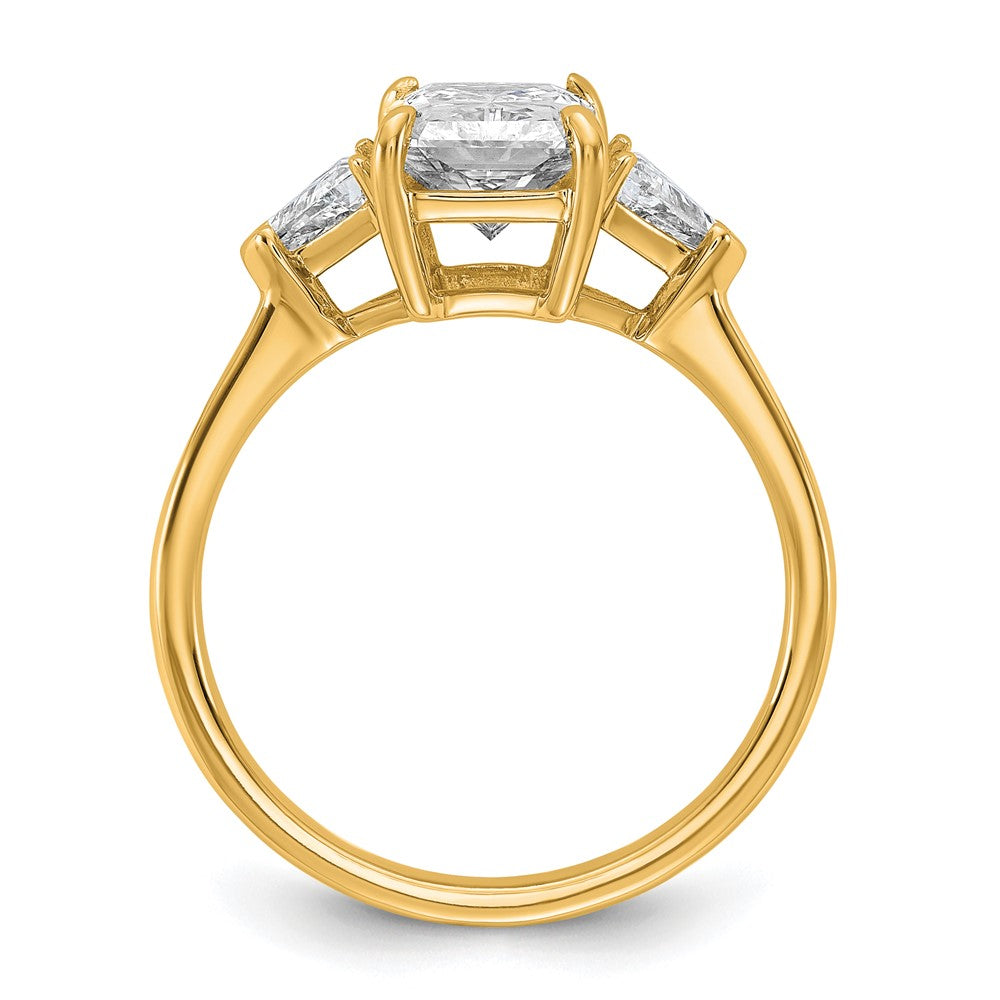 14K Yellow Gold 2 1/2 carat Certified Lab Grown Diamond VS/SI+ G+ Radiant and Triangle Complete Three Stone Engagement Ring
