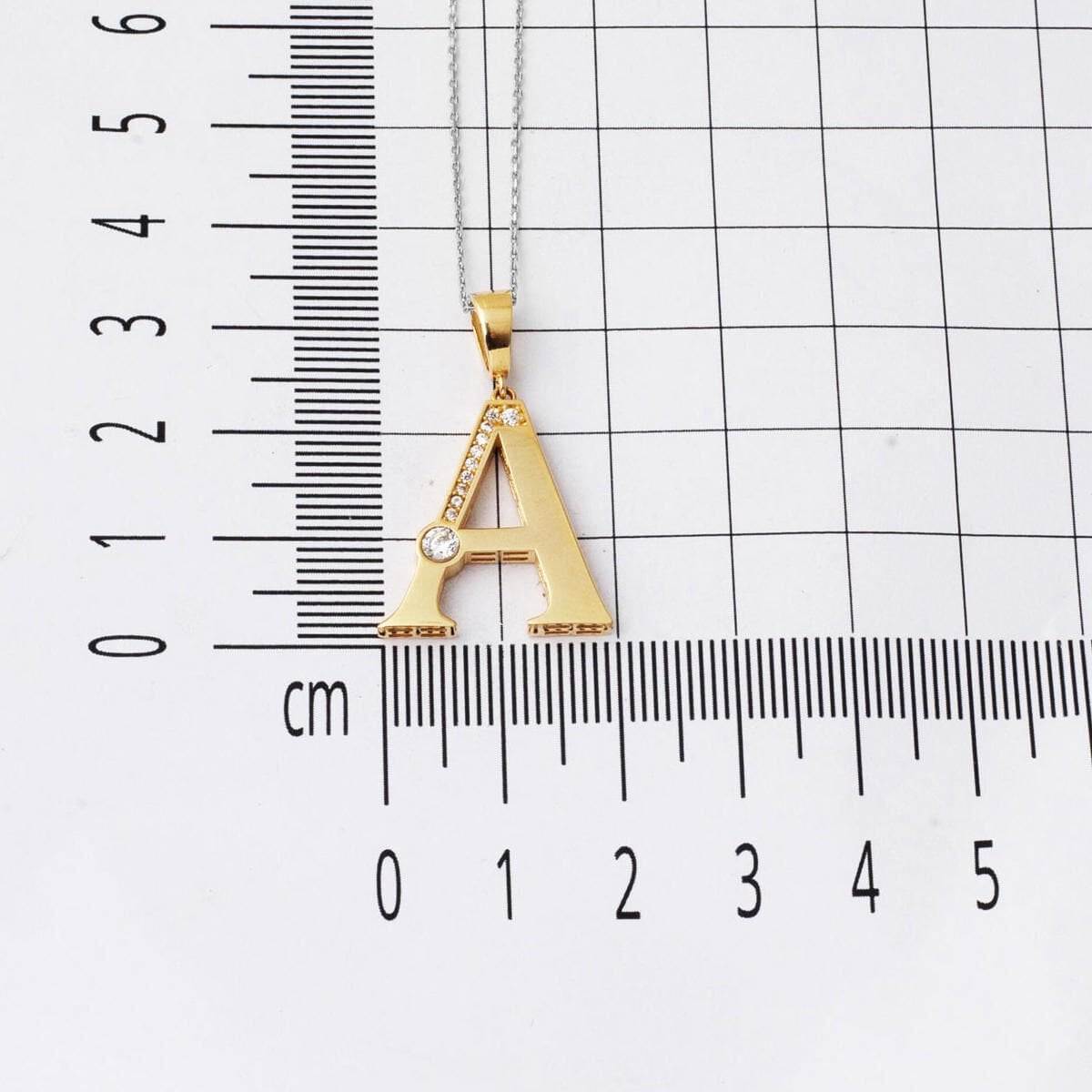 14K Yellow Gold Lettera Large A Initial Cubic Zirconia Pendant