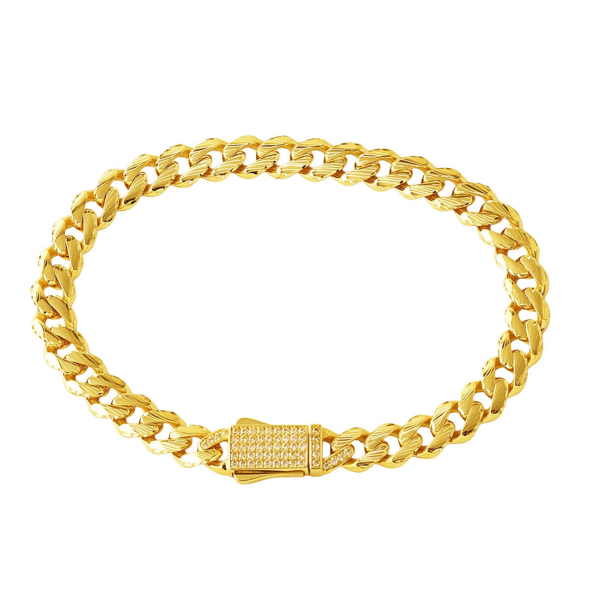 14K Yellow Gold Buckle Sparkling Curb Cubic Zirconia Bracelet