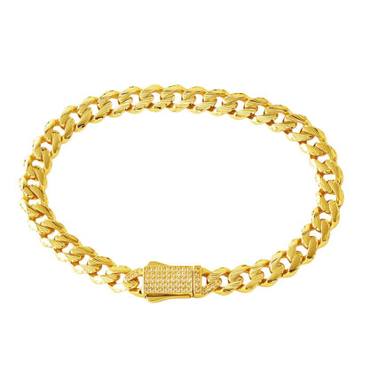 14K Yellow Gold Buckle Sparkling Curb Cubic Zirconia Bracelet