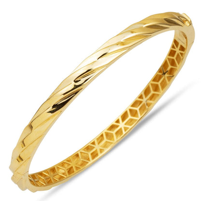 14K Yellow Gold Gold Thread Hinged Cuff Bangle