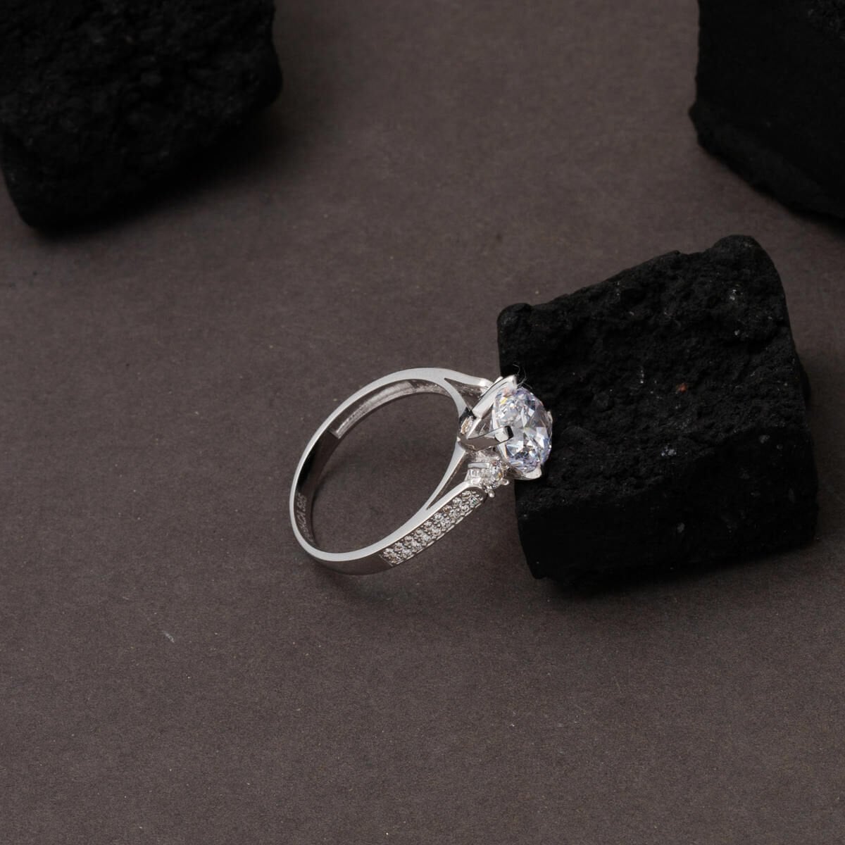 14K White Gold Shoulder Cubic Zirconia Ring