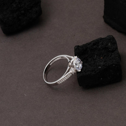 14K White Gold Shoulder Cubic Zirconia Ring