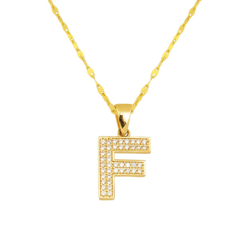 14K Yellow Gold Initial F Cubic Zirconia Necklace
