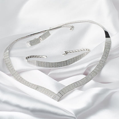 14K White Gold Chevron 5 Row Tennis Cubic Zirconia Set