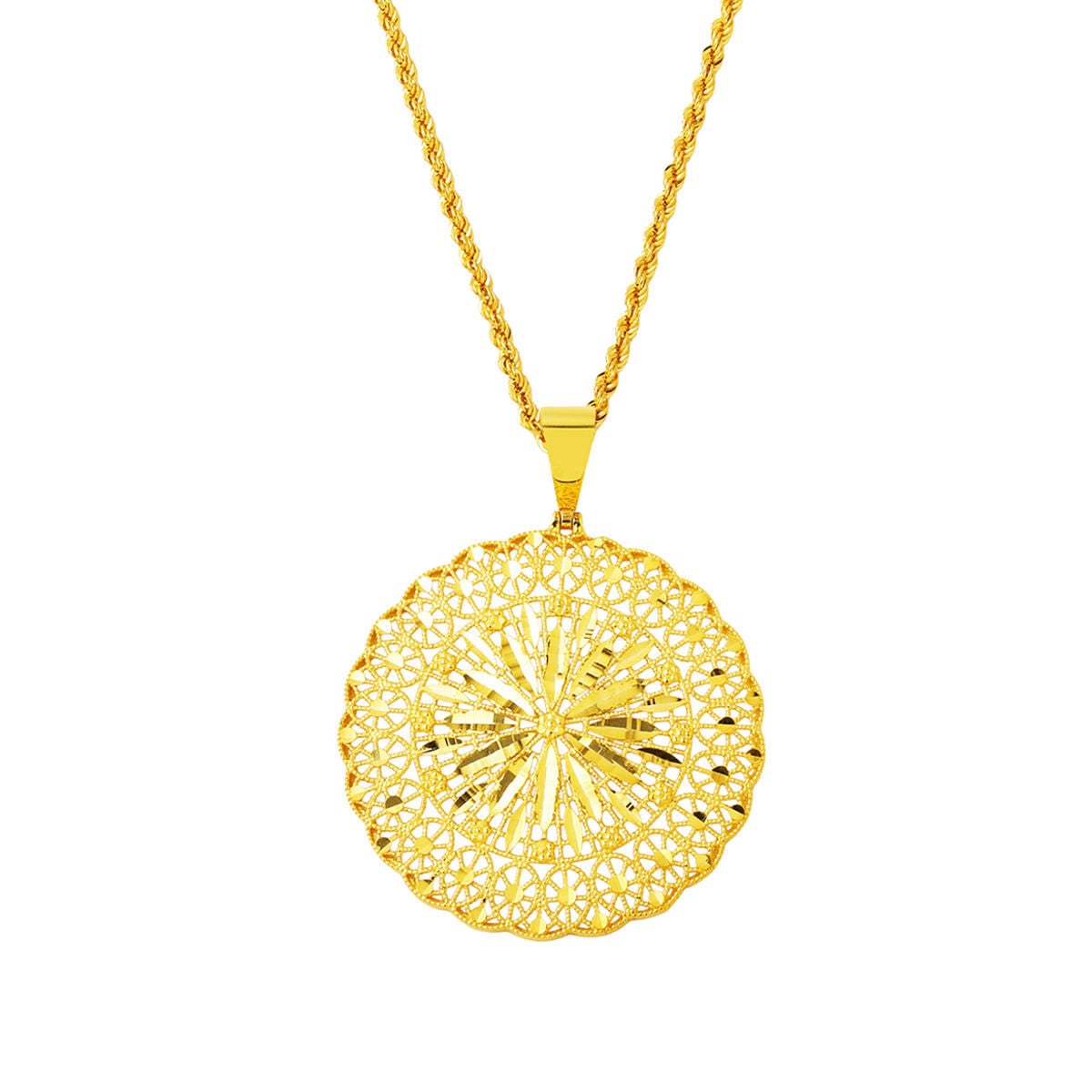 14K Yellow Gold Sparkling Star Flower Necklace